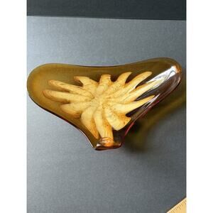 Fratelli Toso Murano Art Glass Bowl Dish Mid-Century Modern Amber Abstract
